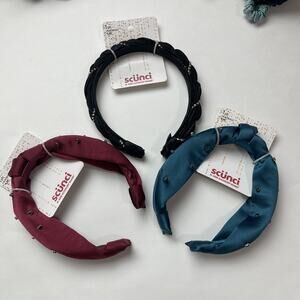 3-pack Scunci Satin Headband with Gemstone Embellishments Black Teal Burgundy
